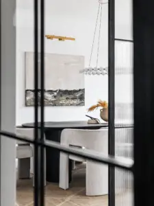 Custom steel glass partition at dining room in Applewood Golden, Colorado